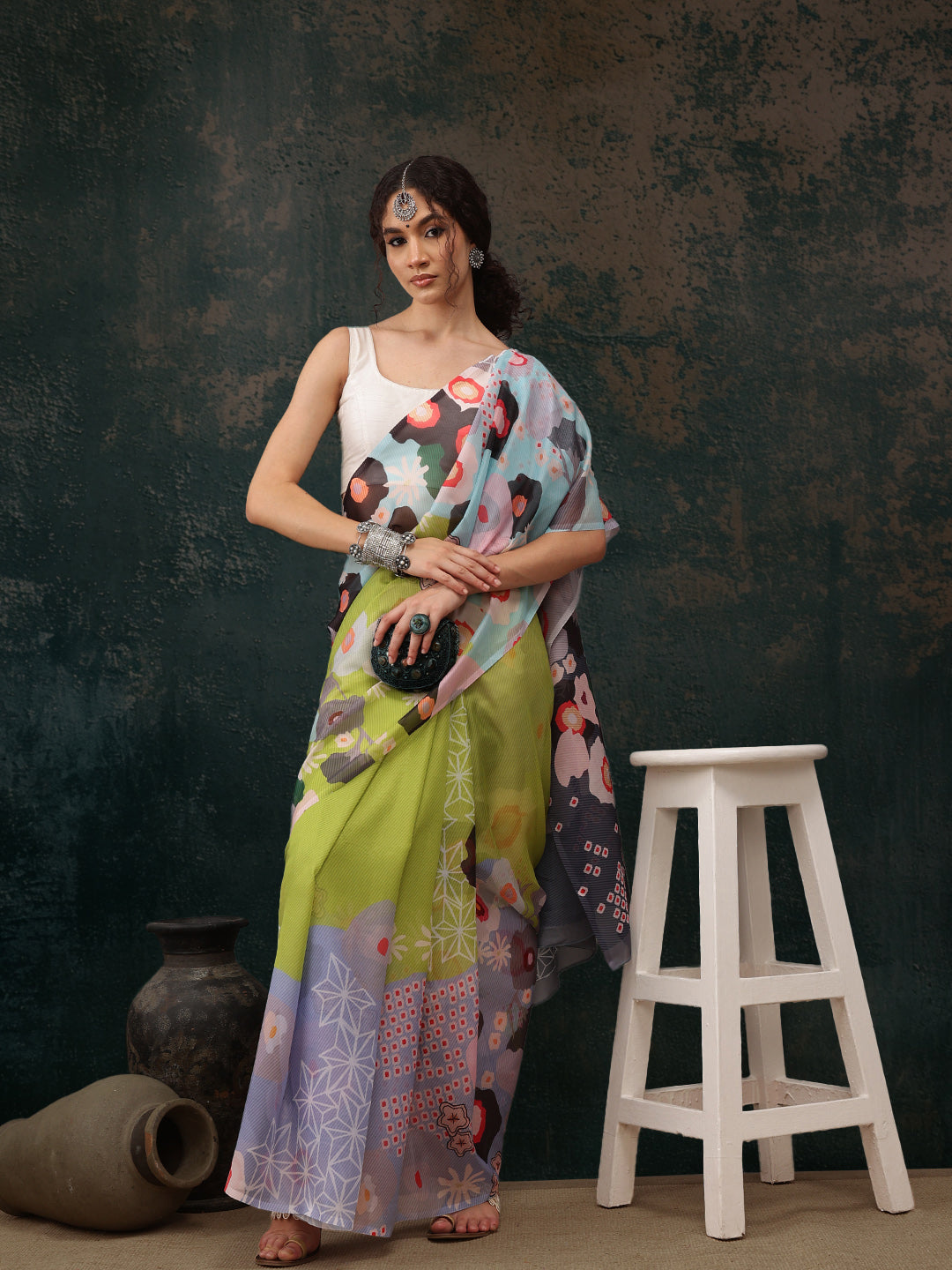 Abstract Chanderi Polyester Silk Saree