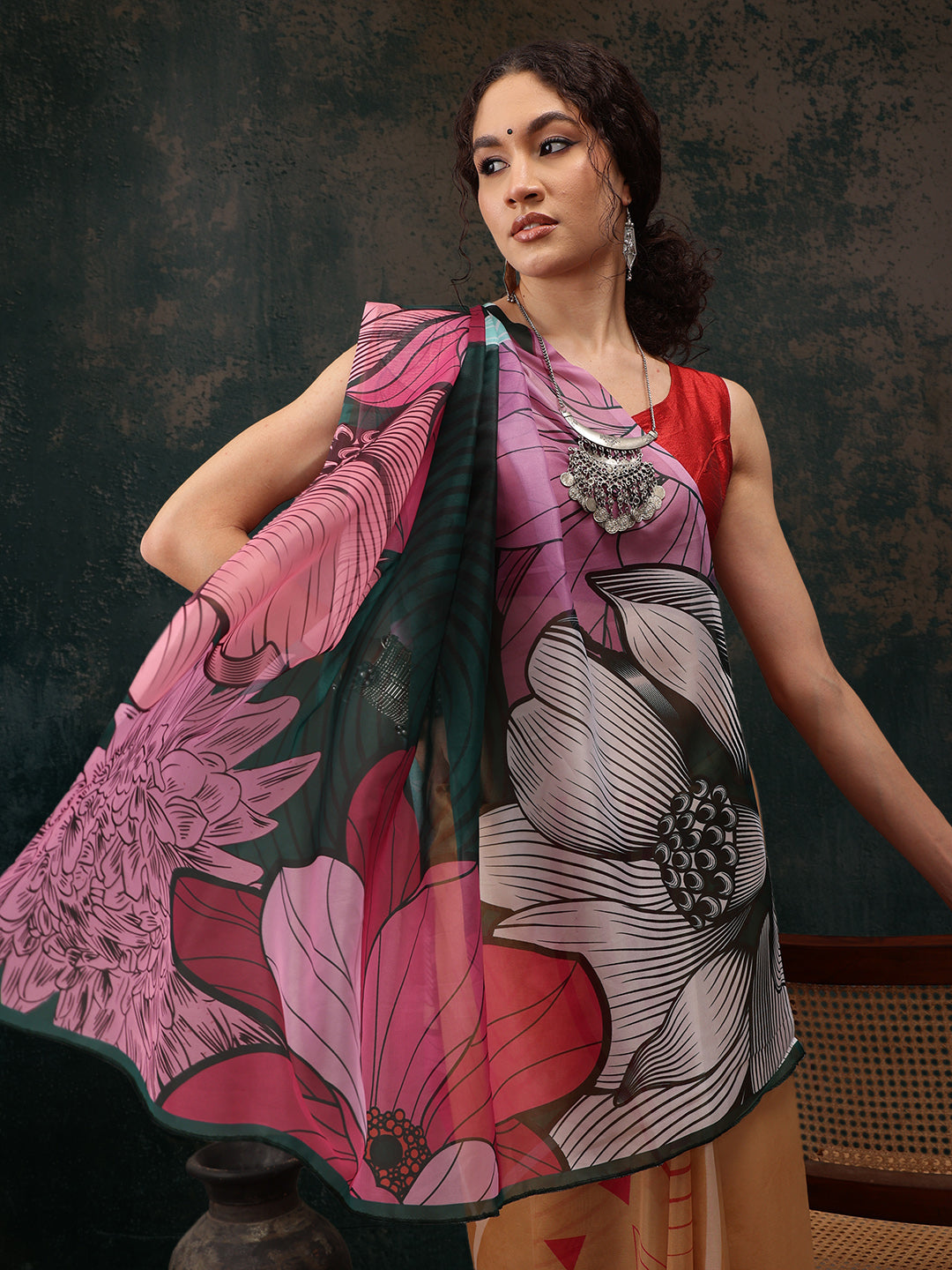 Abstract Chanderi Polyester Silk Saree