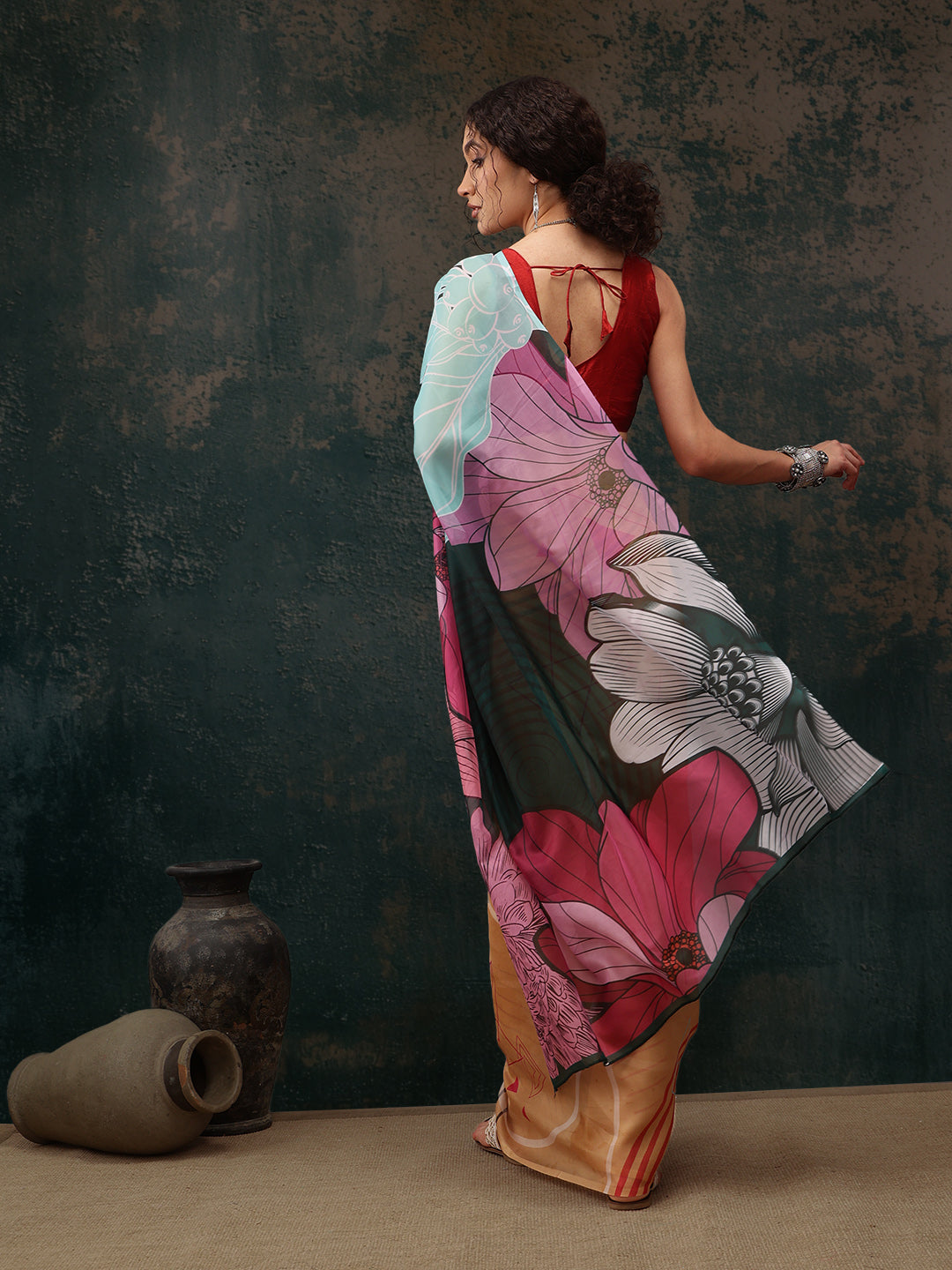 Abstract Chanderi Polyester Silk Saree