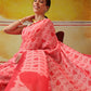 Valentine Special Sensational Heart Design Mal Cotton Pink Saree