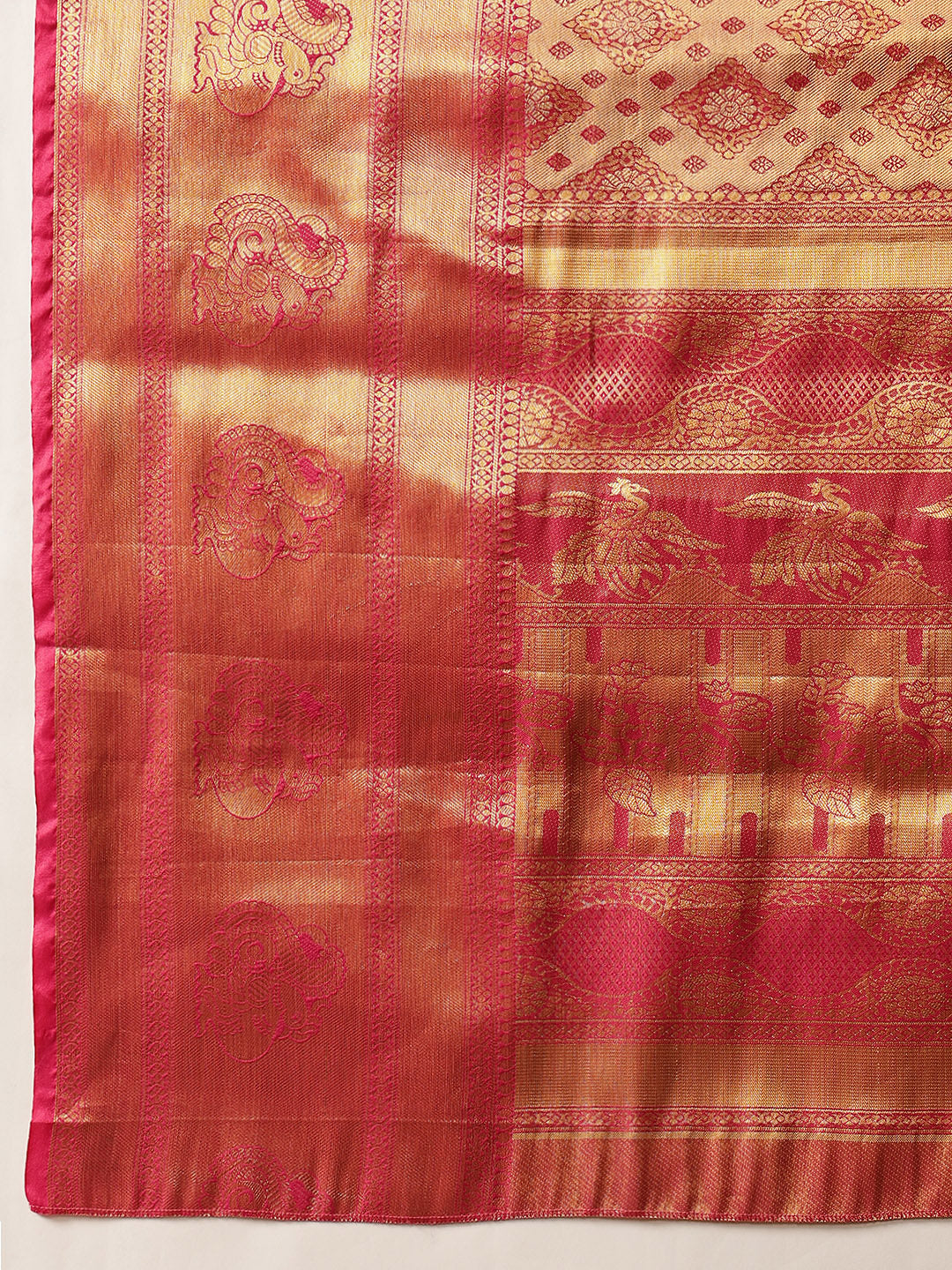 Baluchari Silk Saree With Zari Woven Rich Pallu & Contrast Border