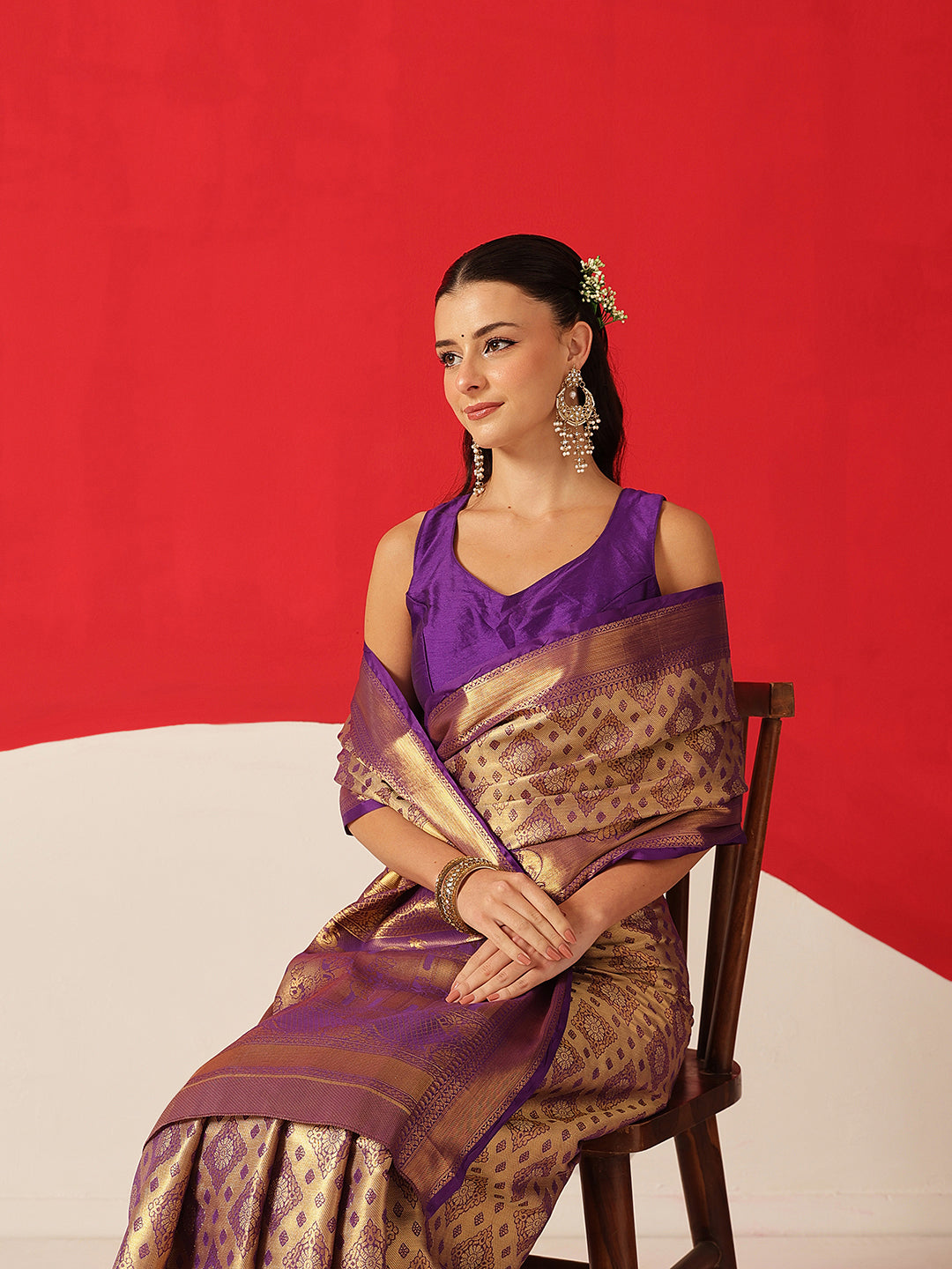 Baluchari Silk Saree With Zari Woven Rich Pallu & Contrast Border