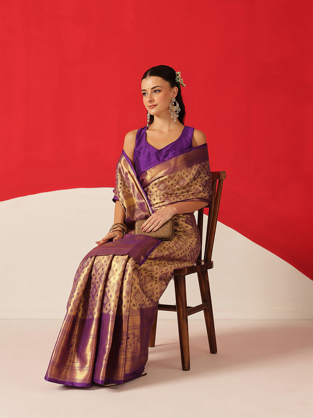 Baluchari Silk Saree With Zari Woven Rich Pallu & Contrast Border