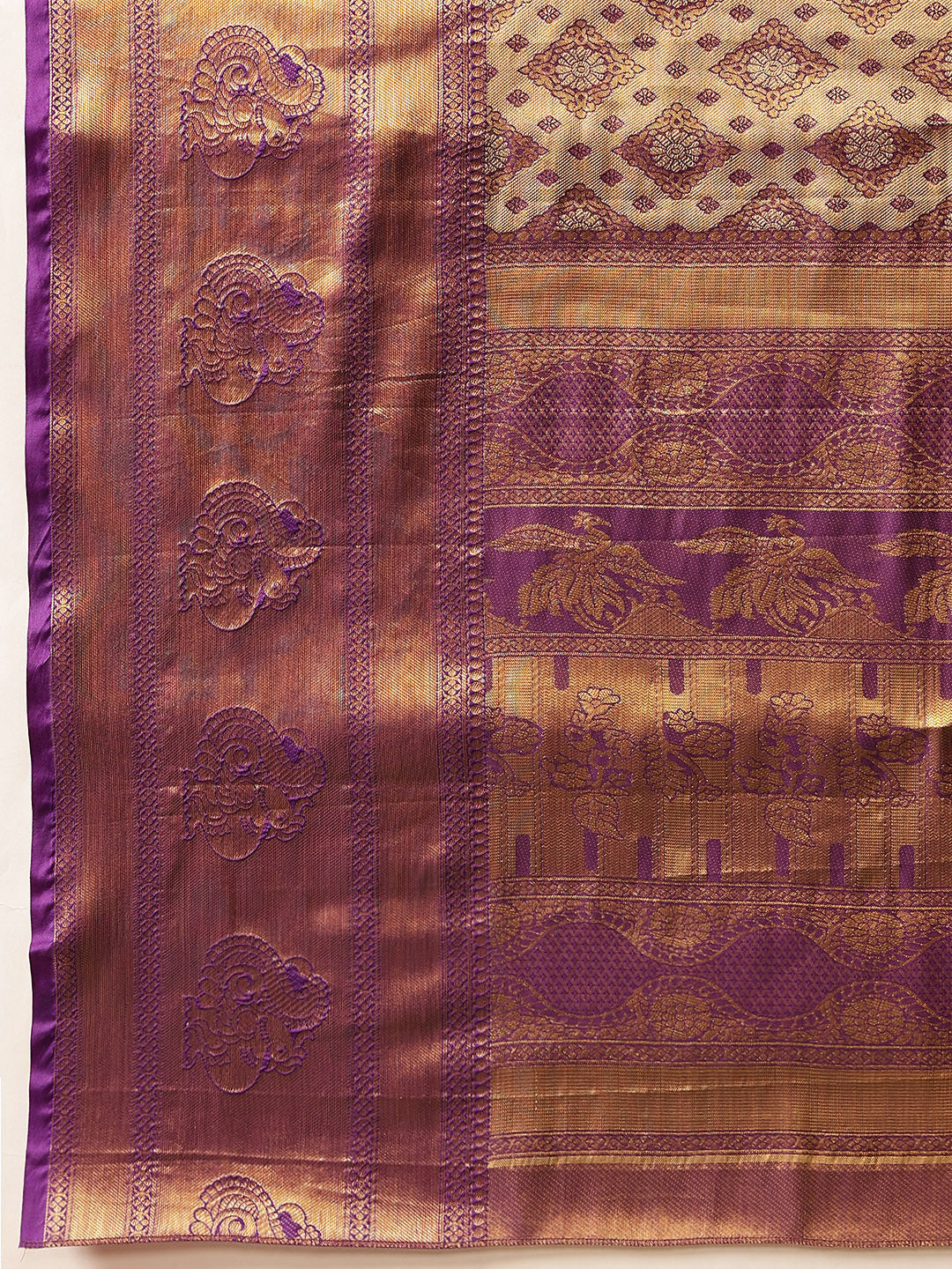 Baluchari Silk Saree With Zari Woven Rich Pallu & Contrast Border