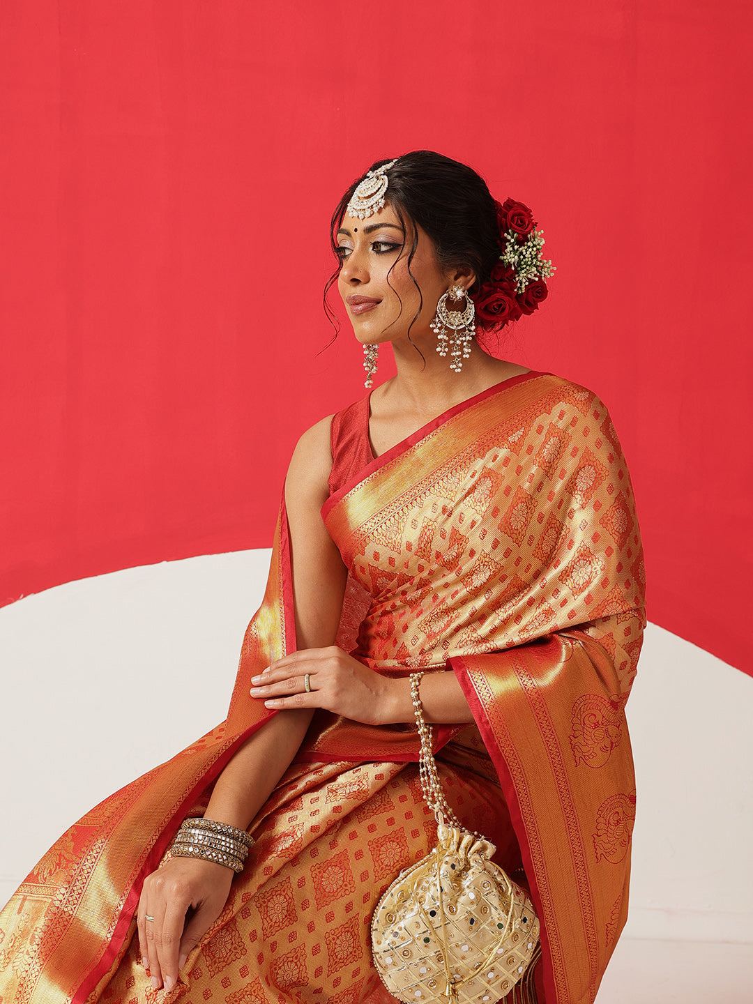 Baluchari Silk Saree With Zari Woven Rich Pallu & Contrast Border