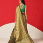 Floral Baluchari Silk Saree With Zari Woven Rich Pallu & Contrast Border