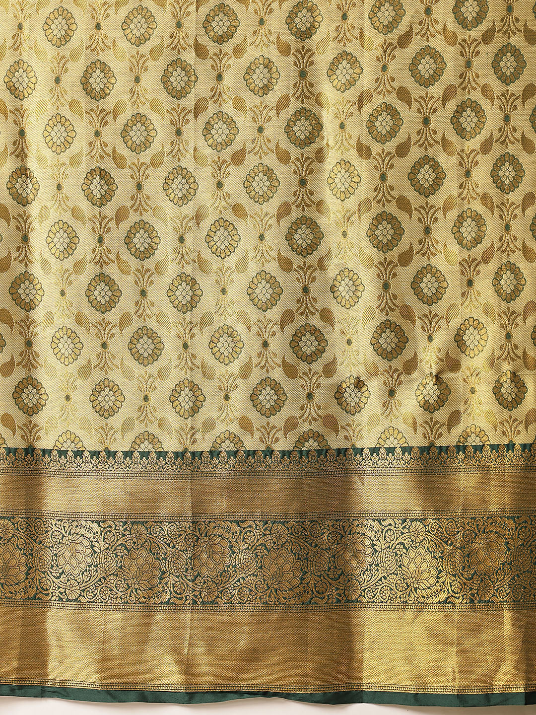 Floral Baluchari Silk Saree With Zari Woven Rich Pallu & Contrast Border