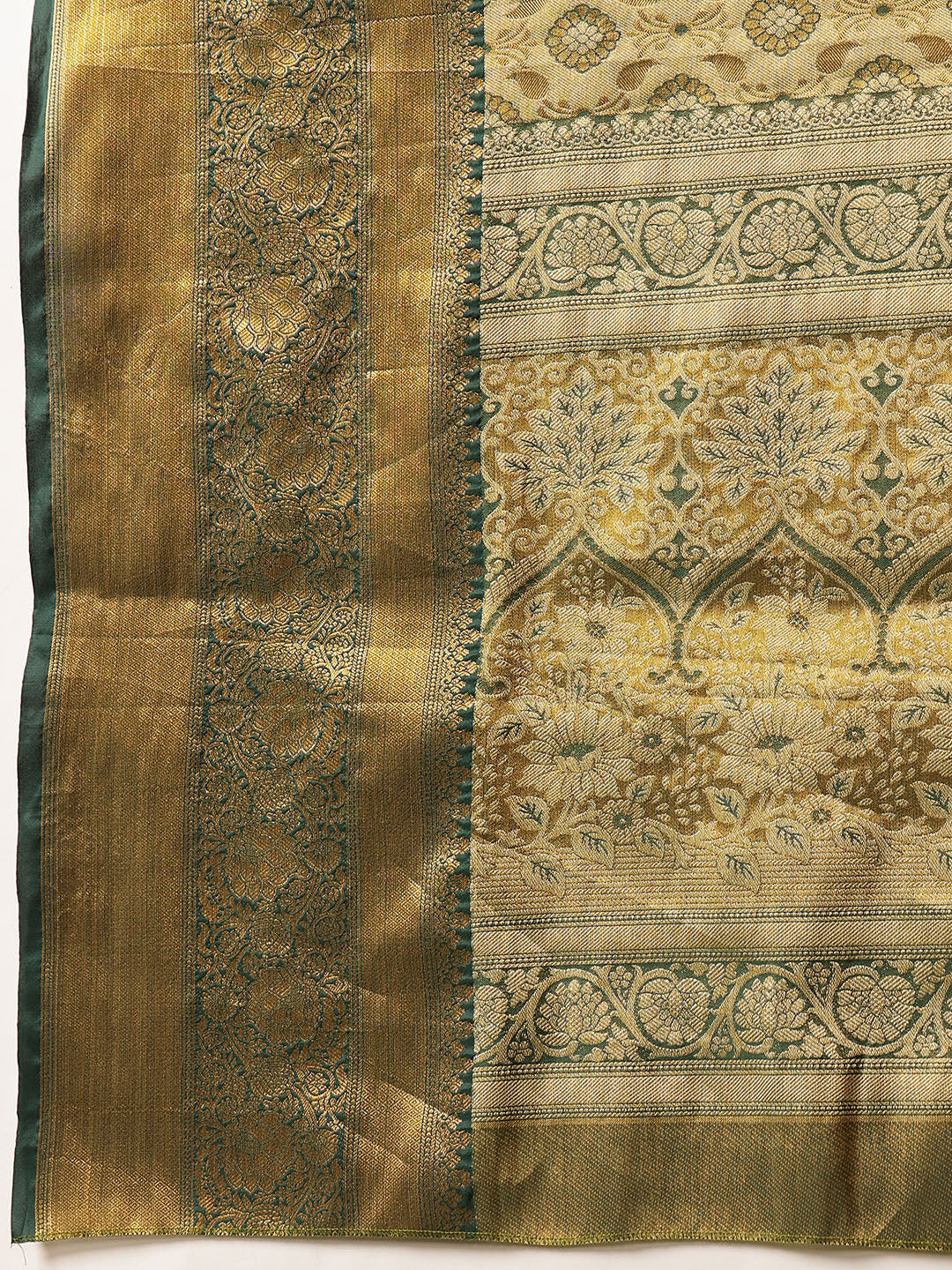 Floral Baluchari Silk Saree With Zari Woven Rich Pallu & Contrast Border