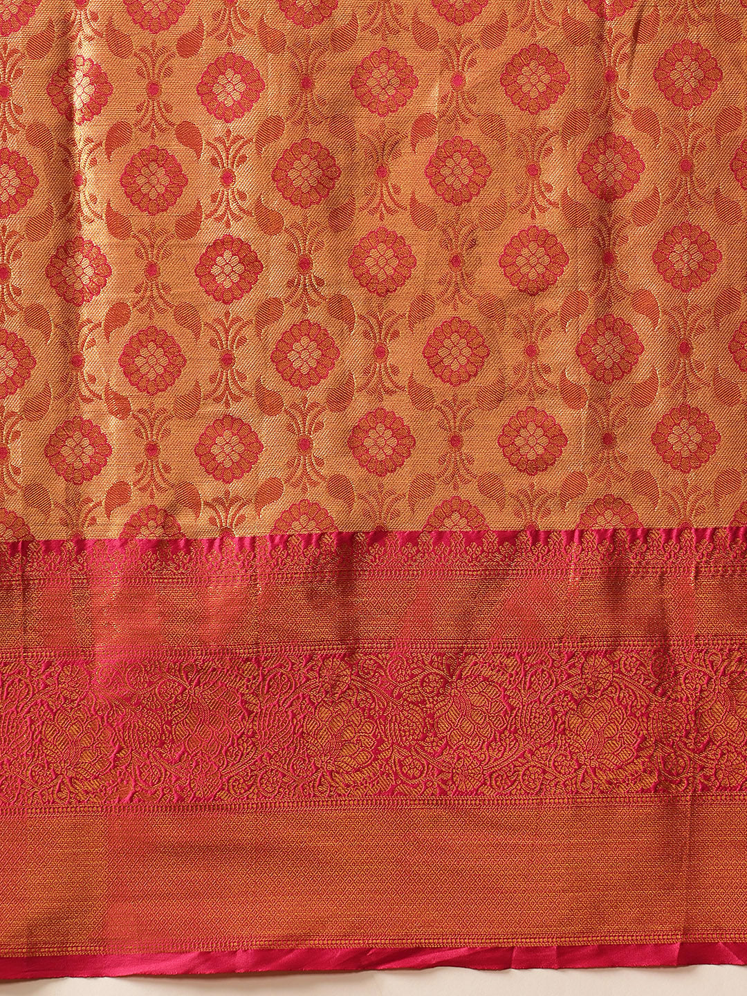 Floral Baluchari Silk Saree With Zari Woven Rich Pallu & Contrast Border