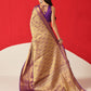 Floral Baluchari Silk Saree With Zari Woven Rich Pallu & Contrast Border