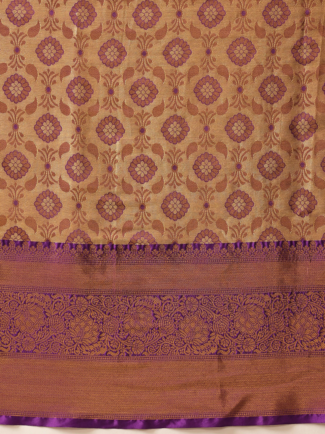 Floral Baluchari Silk Saree With Zari Woven Rich Pallu & Contrast Border