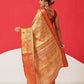 Floral Baluchari Silk Saree With Zari Woven Rich Pallu & Contrast Border