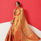 Floral Baluchari Silk Saree With Zari Woven Rich Pallu & Contrast Border
