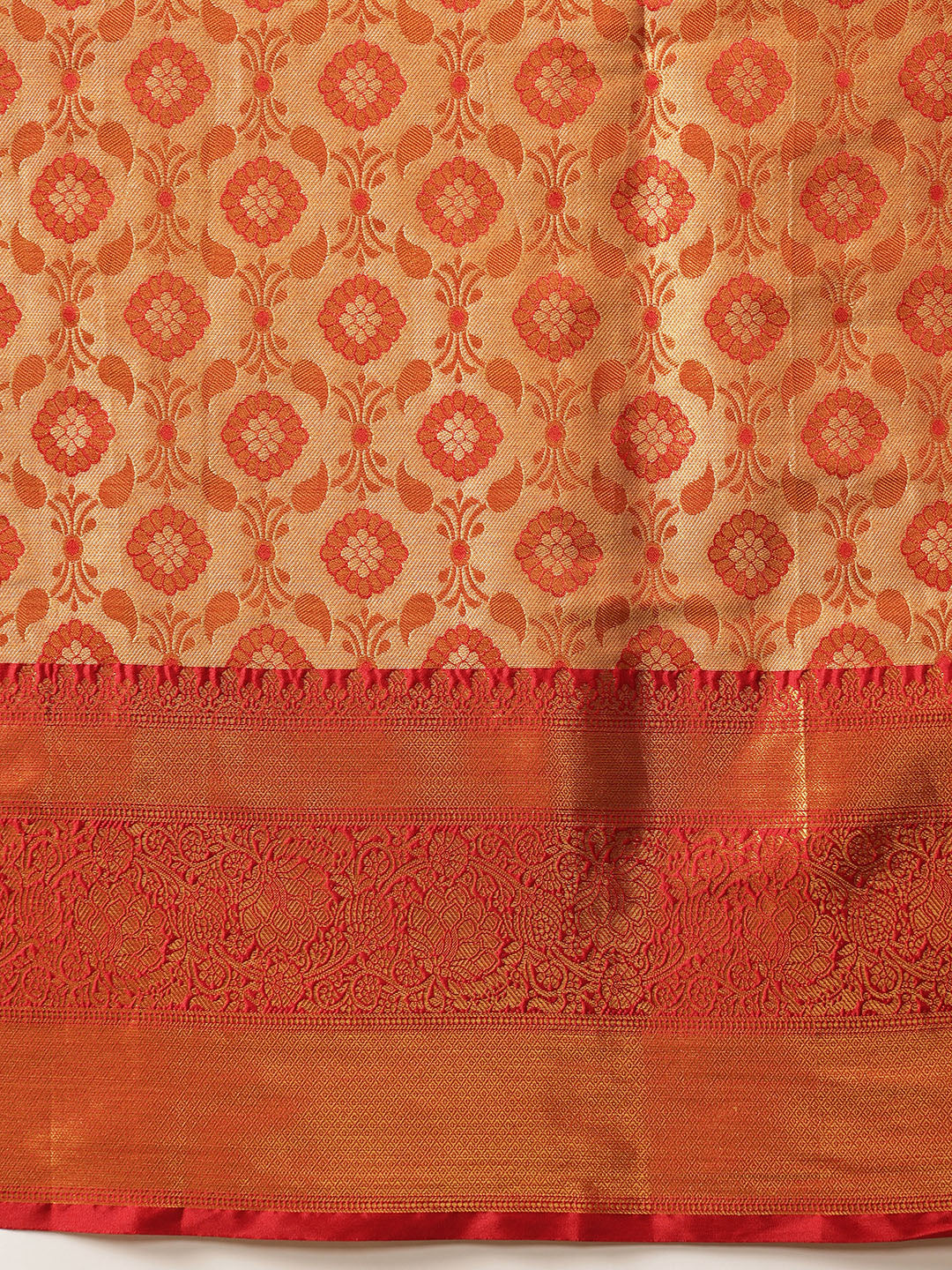 Floral Baluchari Silk Saree With Zari Woven Rich Pallu & Contrast Border