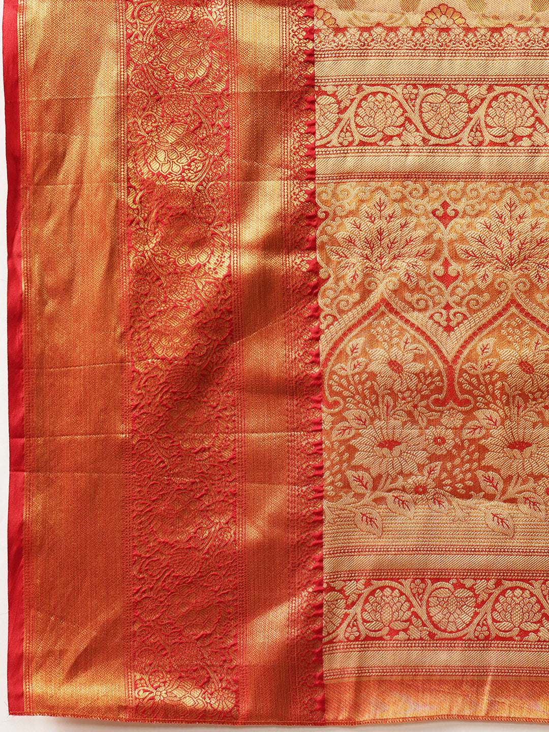 Floral Baluchari Silk Saree With Zari Woven Rich Pallu & Contrast Border
