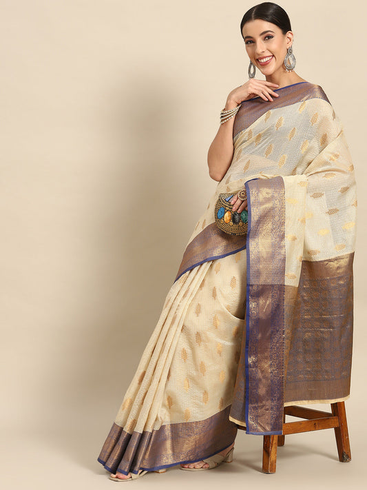 Women's Tusser Silk Banarasi Saree With Unstitched Blouse Piece