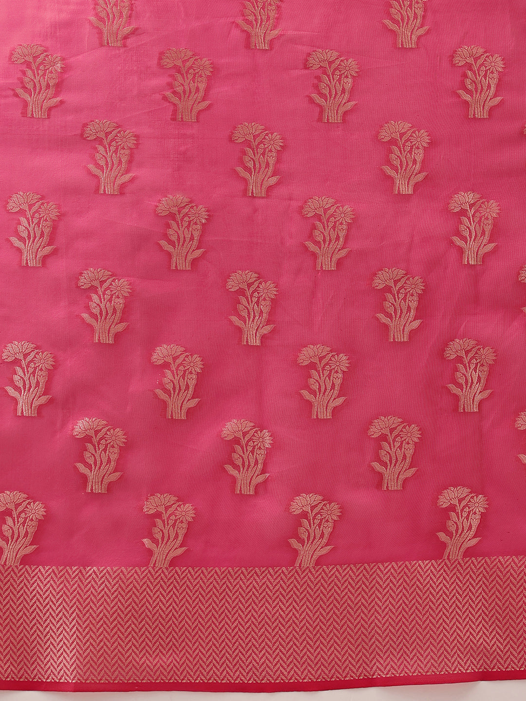 Floral Banarasi Organza Soft Silk Pink Saree