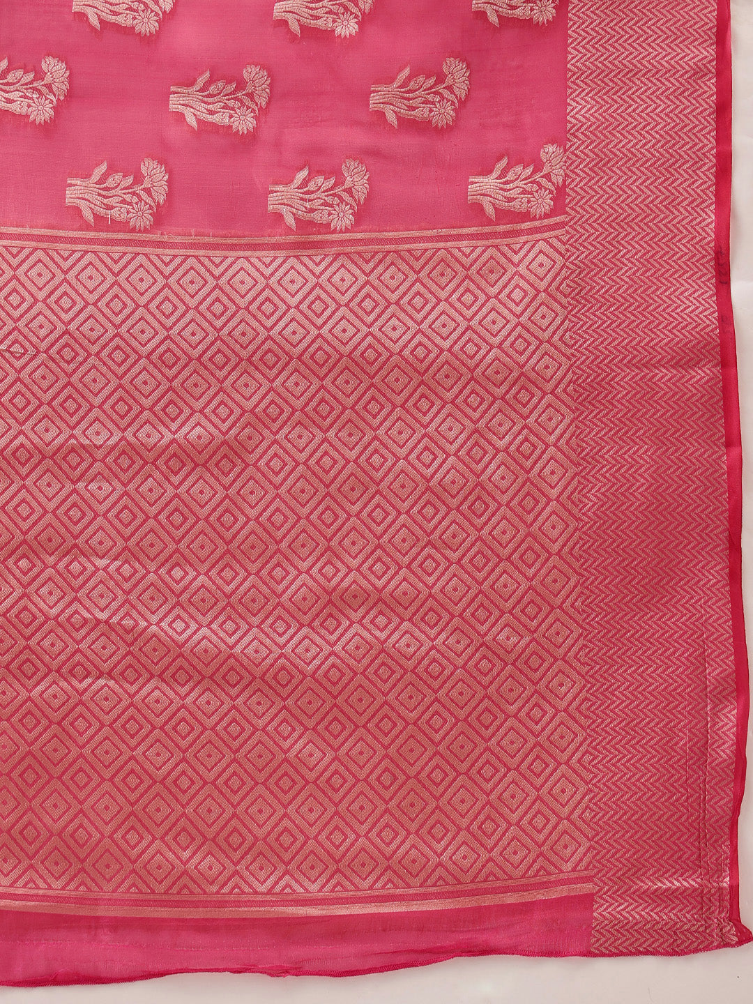 Floral Banarasi Organza Soft Silk Pink Saree
