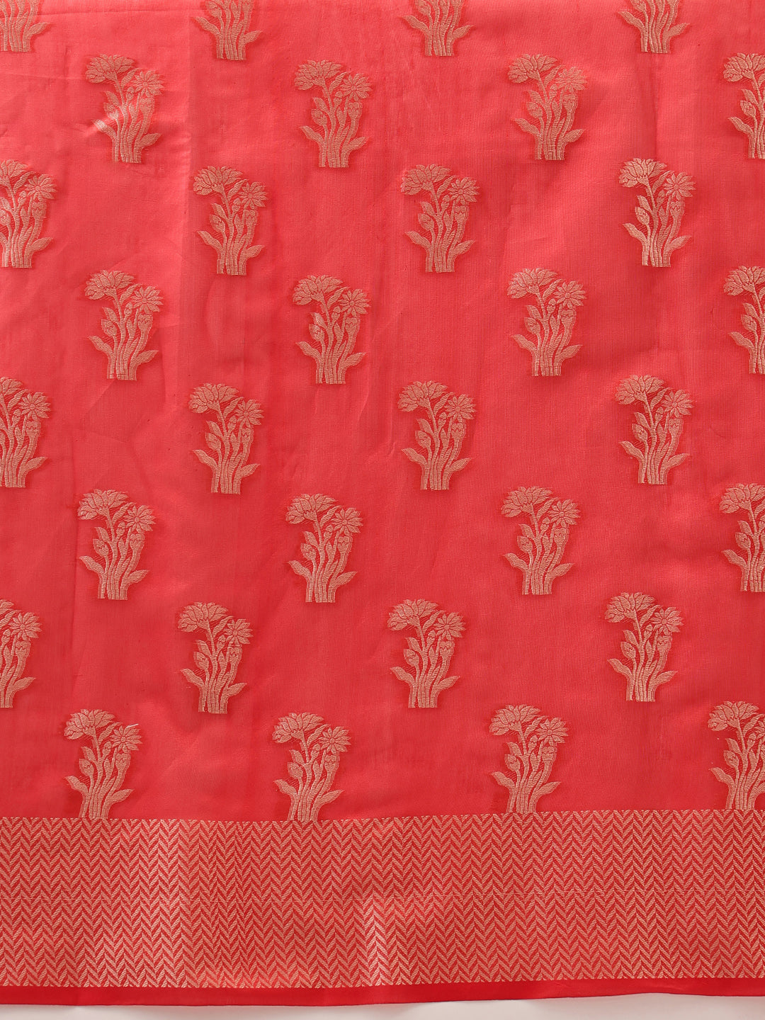 Floral Banarasi Organza Soft Silk Red Saree
