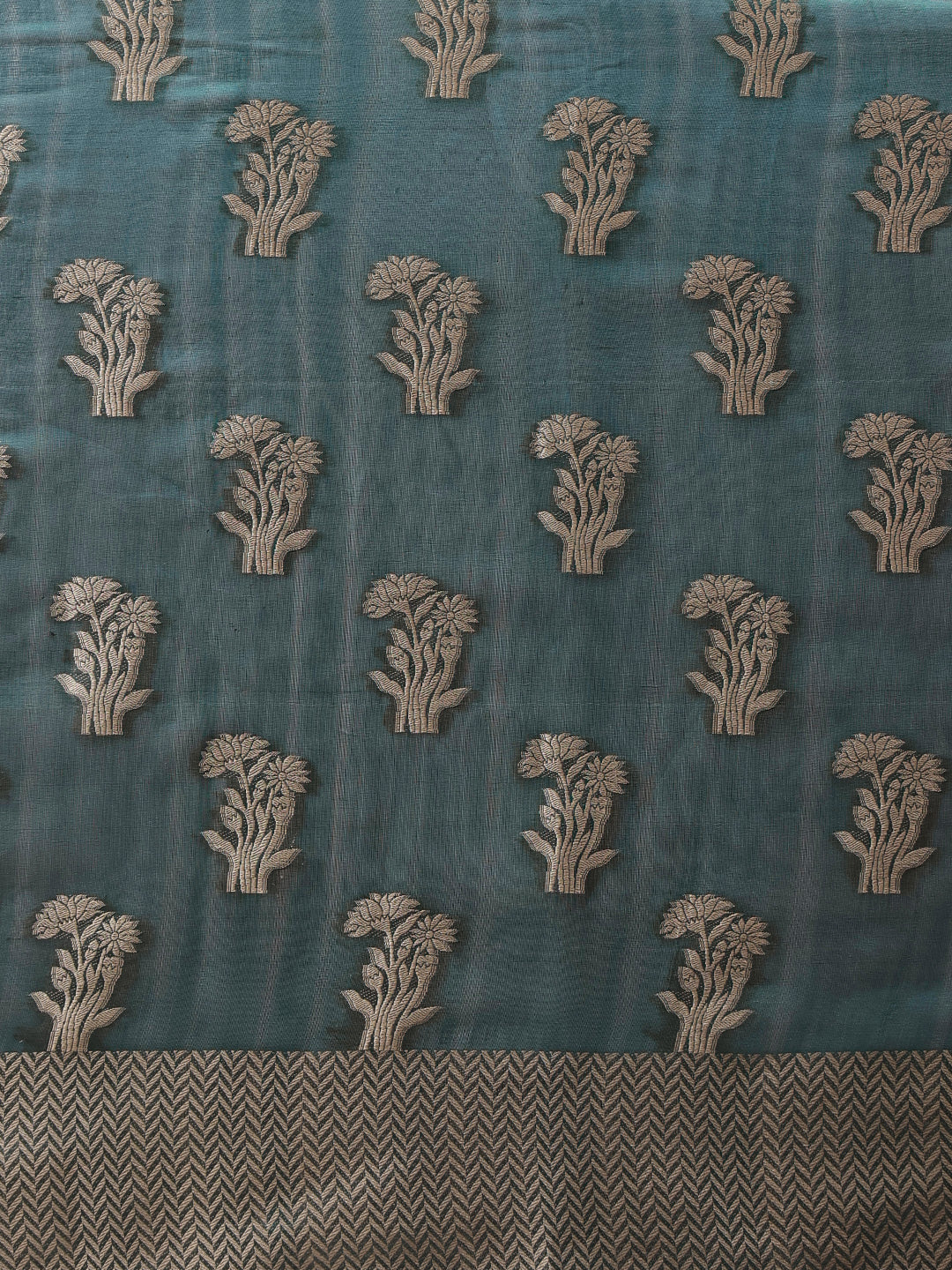 Floral Banarasi Organza Soft Silk Teal Saree