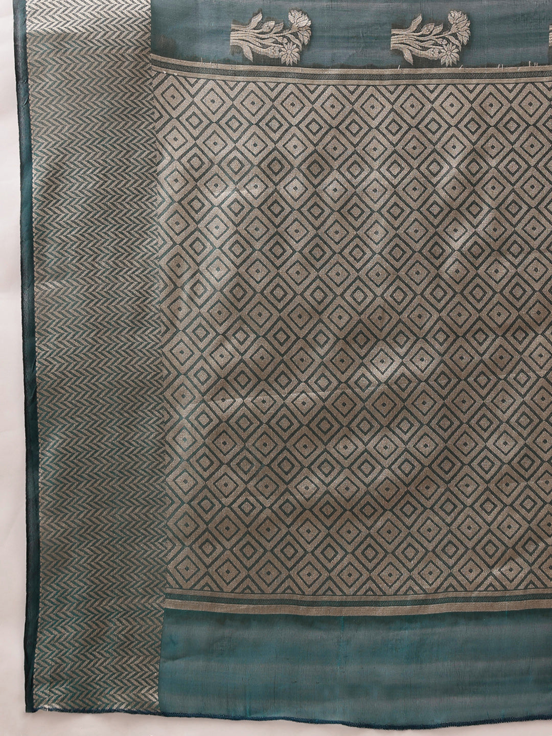 Floral Banarasi Organza Soft Silk Teal Saree
