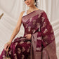 Floral Banarasi Organza Soft Silk Wine Saree
