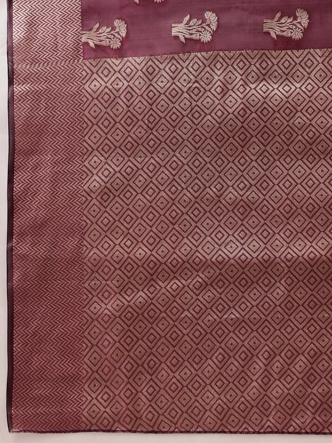 Floral Banarasi Organza Soft Silk Wine Saree
