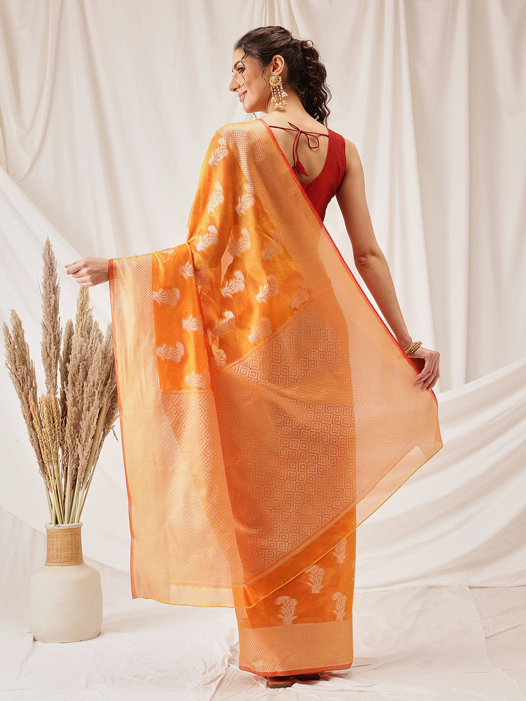 Floral Banarasi Organza Soft Silk Yellow Saree