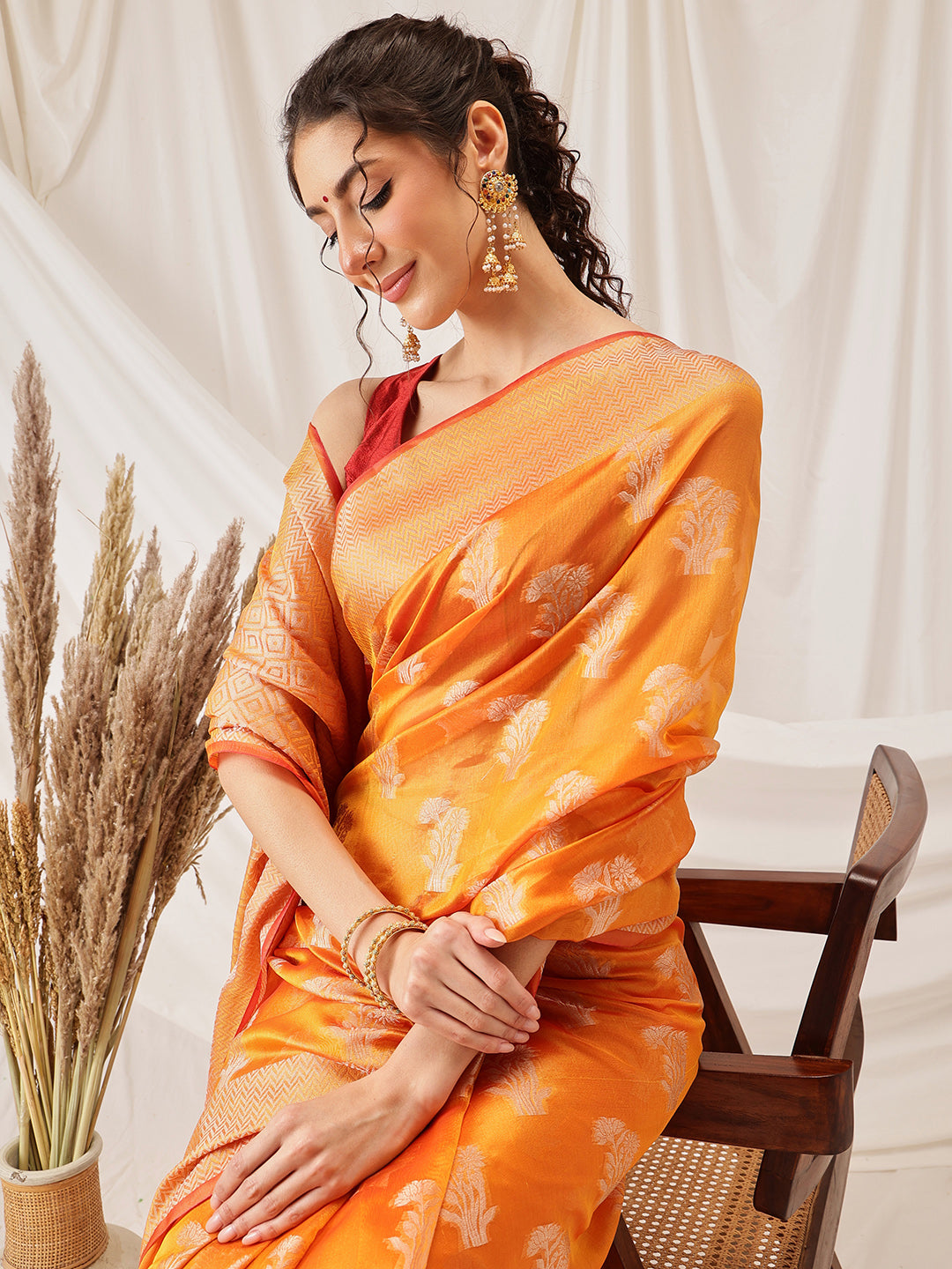 Floral Banarasi Organza Soft Silk Yellow Saree