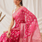 Banarasi Organza Soft Silk Pink Saree With Small Floral Border