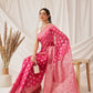 Banarasi Organza Soft Silk Pink Saree With Small Floral Border