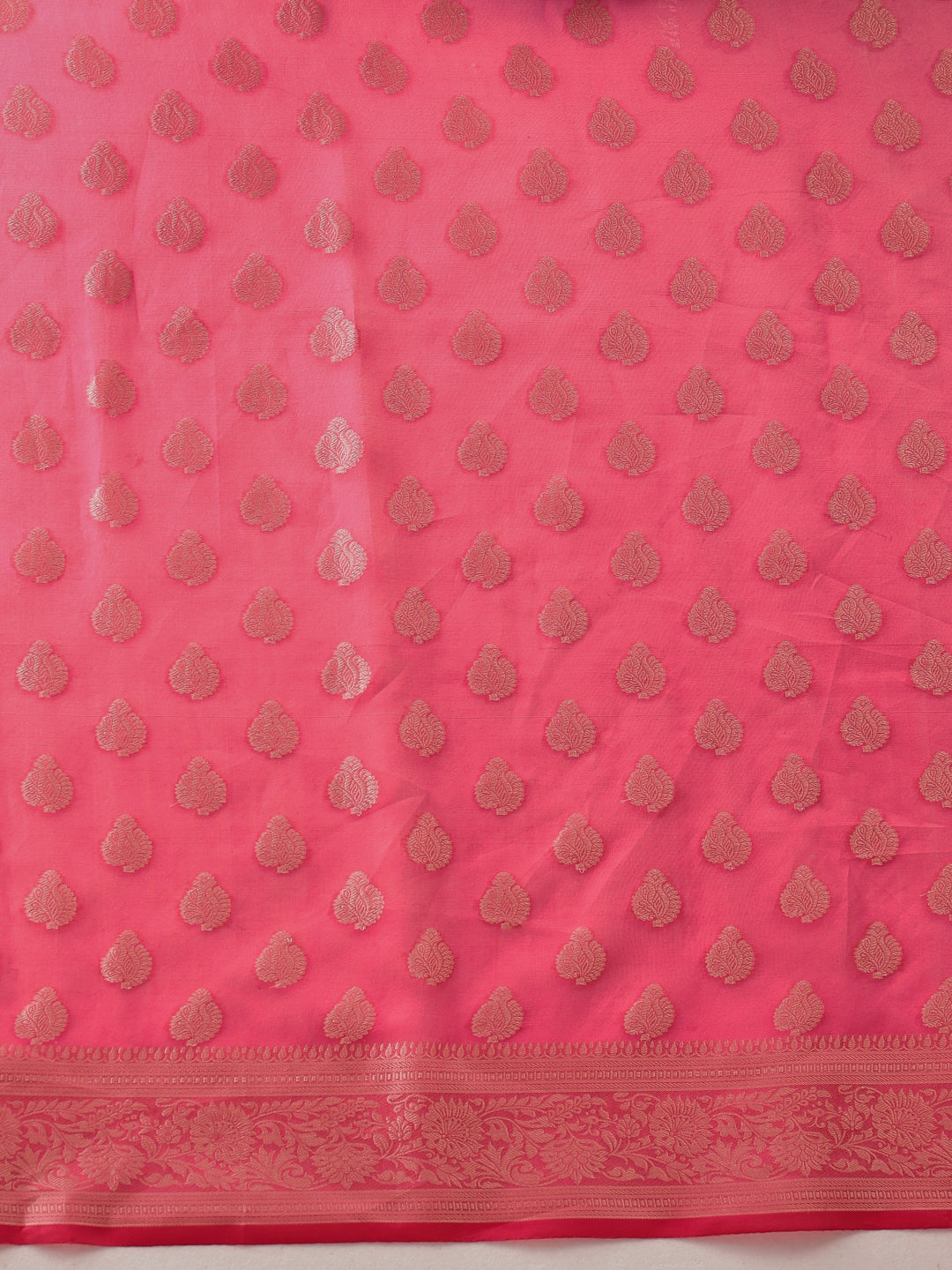 Banarasi Organza Soft Silk Pink Saree With Small Floral Border