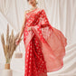 Banarasi Organza Soft Silk Red Saree With Small Floral Border