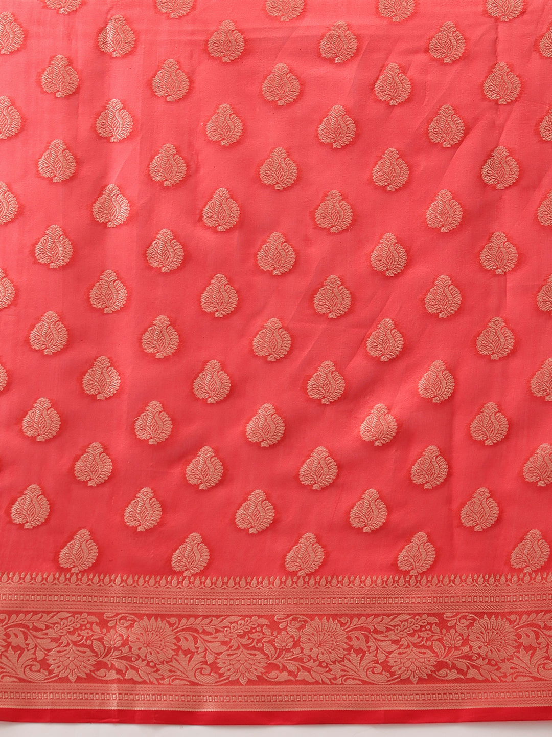 Banarasi Organza Soft Silk Red Saree With Small Floral Border