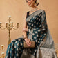 Banarasi Organza Soft Silk Teal Saree With Small Floral Border