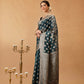 Banarasi Organza Soft Silk Teal Saree With Small Floral Border