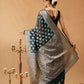 Banarasi Organza Soft Silk Teal Saree With Small Floral Border