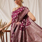 Banarasi Organza Soft Silk Wine Saree With Small Floral Border