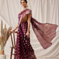 Banarasi Organza Soft Silk Wine Saree With Small Floral Border