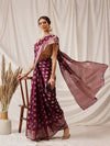 Banarasi Organza Soft Silk Wine Saree With Small Floral Border