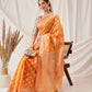 Banarasi Organza Soft Silk Yellow Saree With Small Floral Border