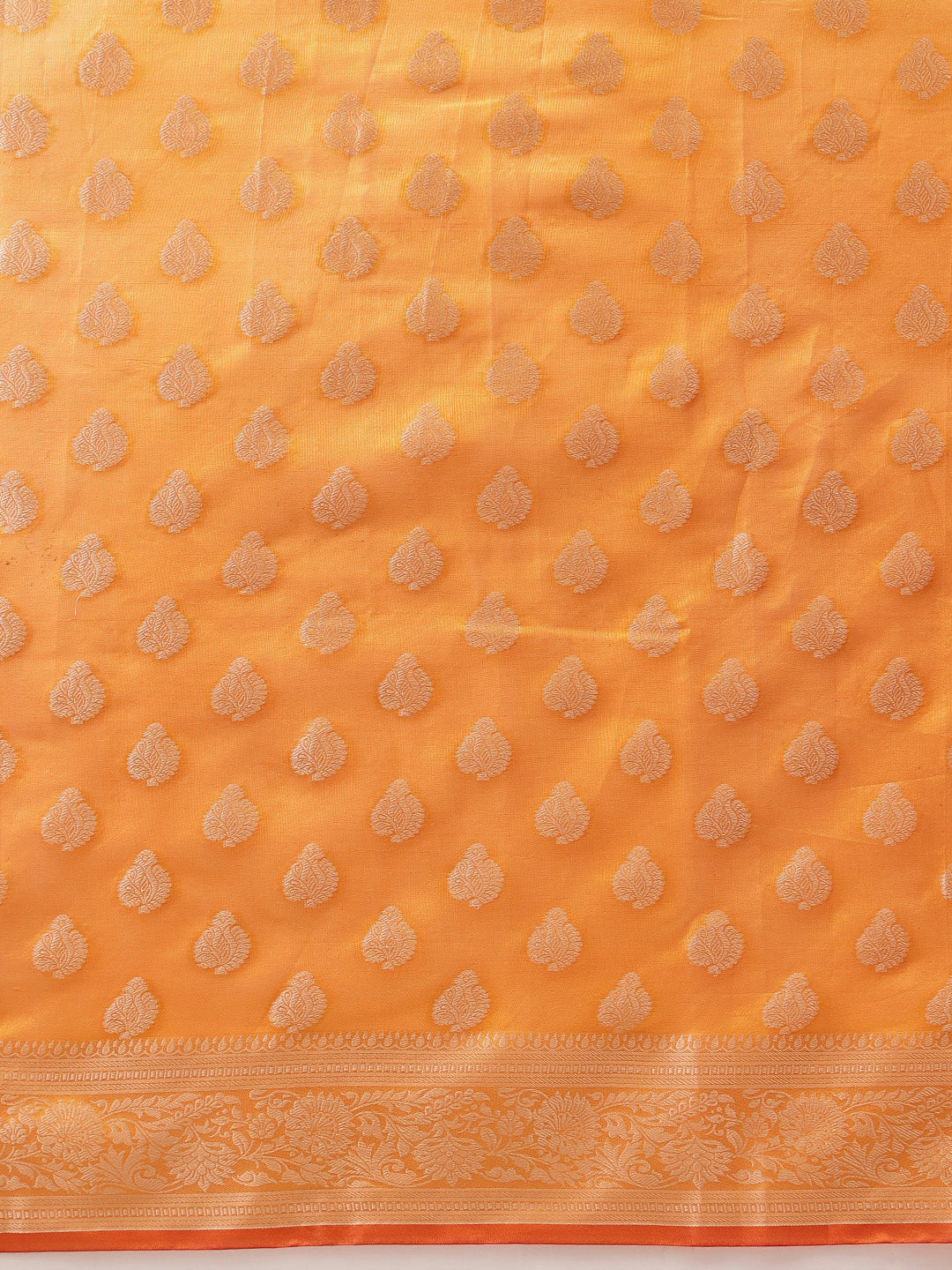 Banarasi Organza Soft Silk Yellow Saree With Small Floral Border