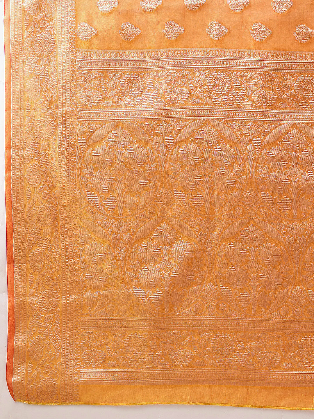 Banarasi Organza Soft Silk Yellow Saree With Small Floral Border