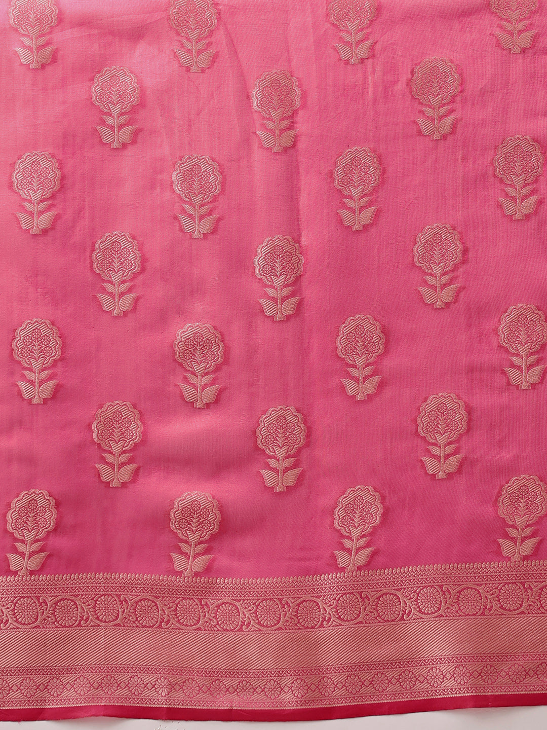 Floral Banarasi Organza Soft Silk Pink Saree