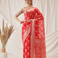Floral Banarasi Organza Soft Silk Red Saree