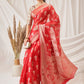 Floral Banarasi Organza Soft Silk Red Saree
