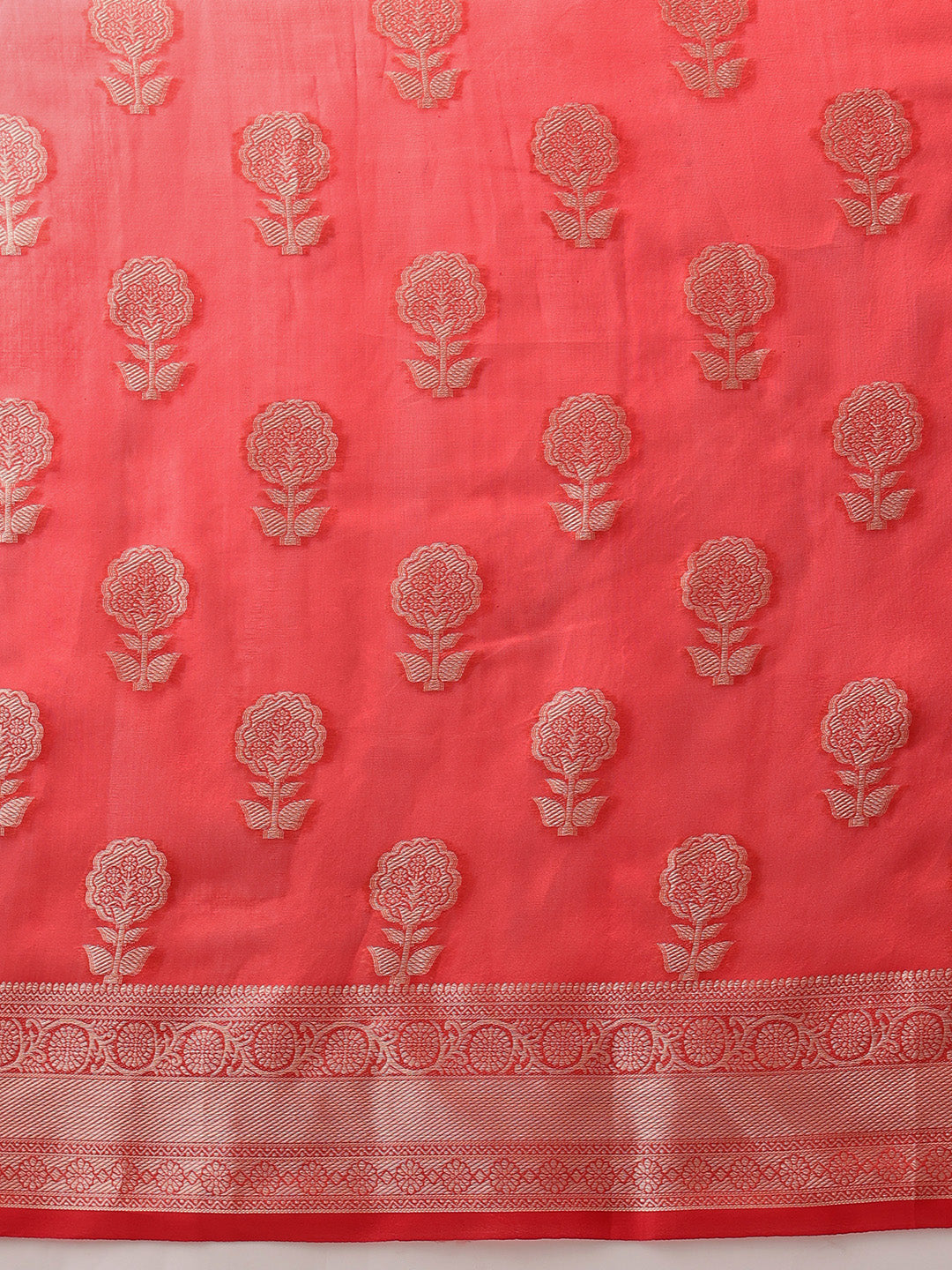 Floral Banarasi Organza Soft Silk Red Saree