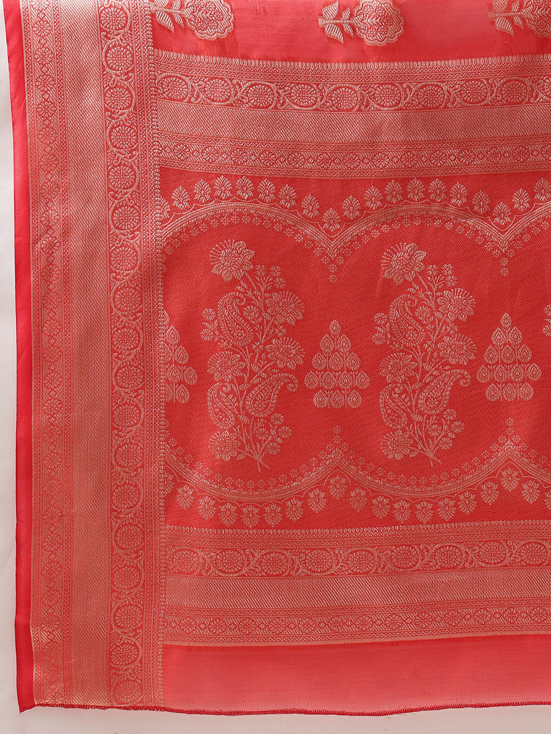 Floral Banarasi Organza Soft Silk Red Saree
