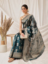 Floral Banarasi Organza Soft Silk Teal Saree