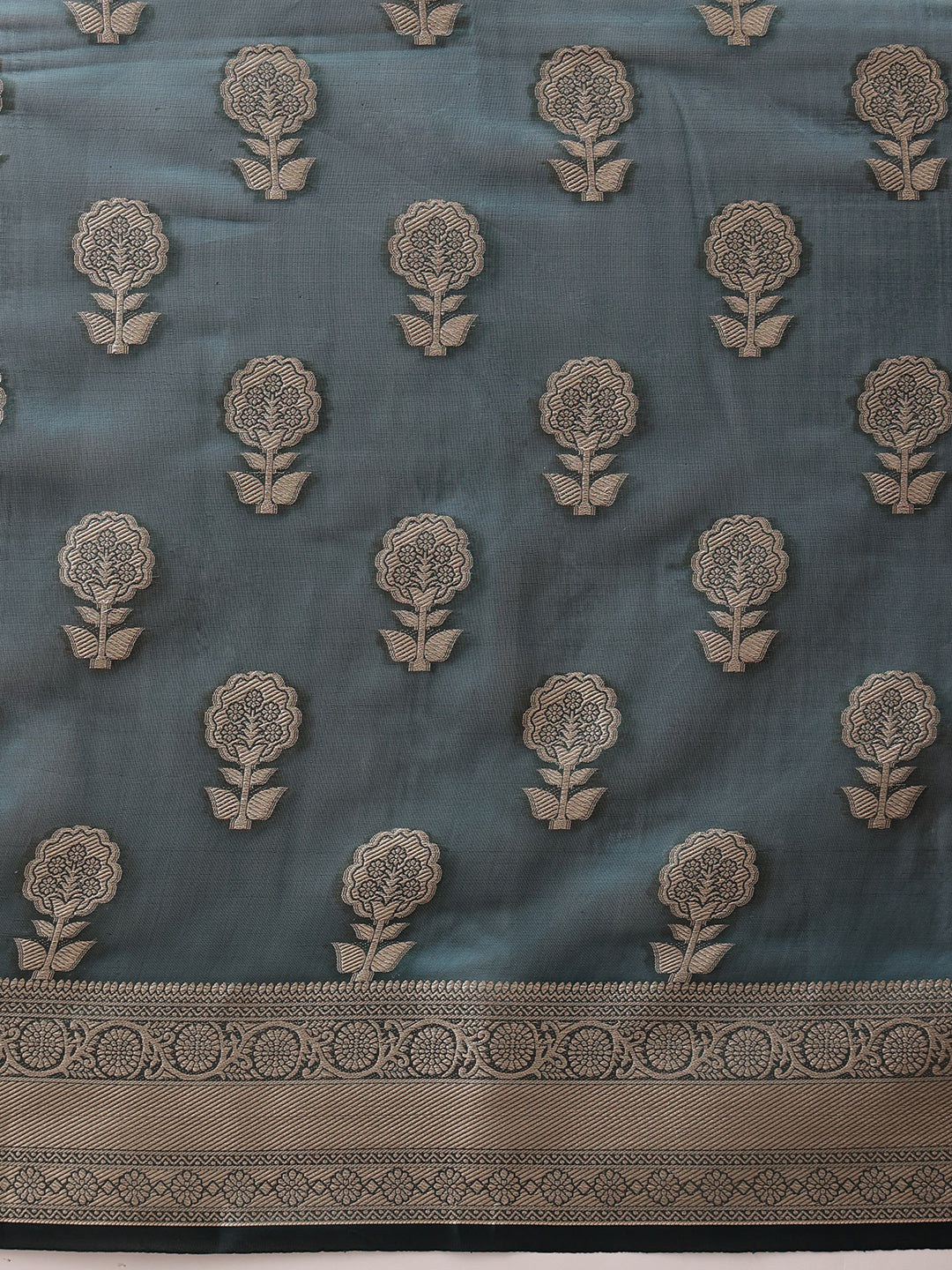 Floral Banarasi Organza Soft Silk Teal Saree